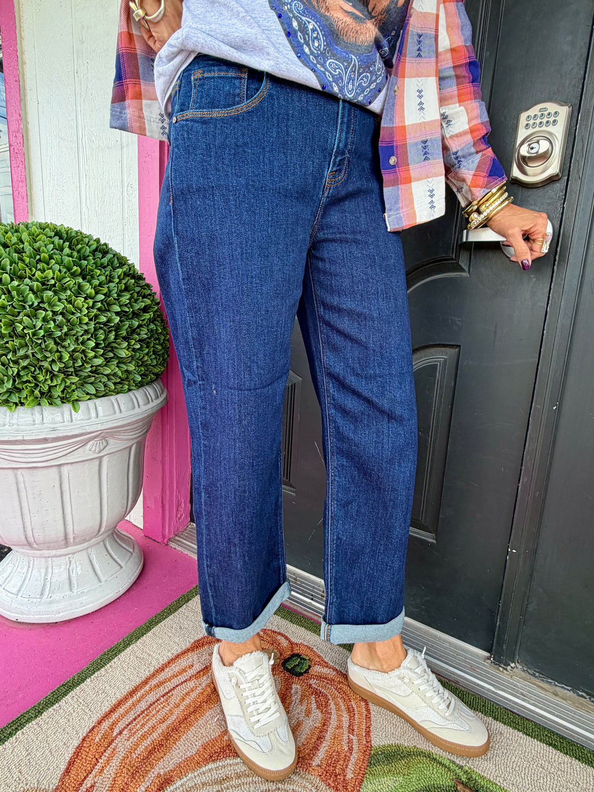 Dark Slouchy Crop BF Cuff Jean