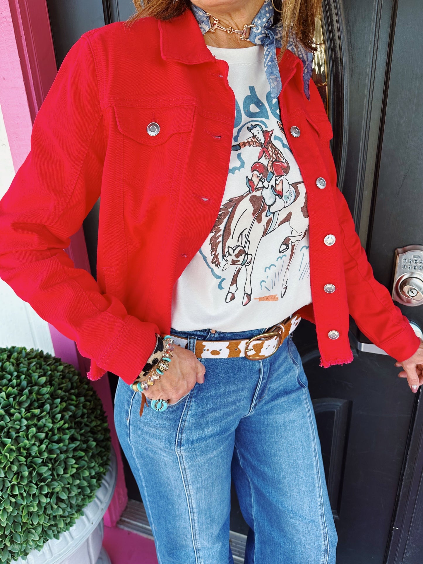 Red Fray Denim Jacket