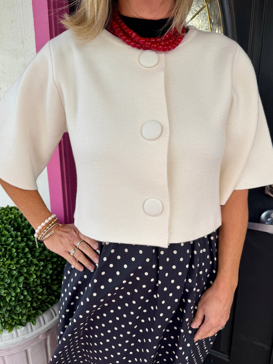 Cream Large Button Cardi Jacket