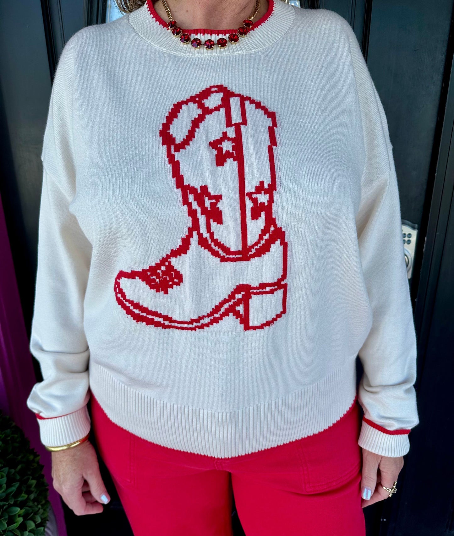 Bone Cowgirl Boot Sweater