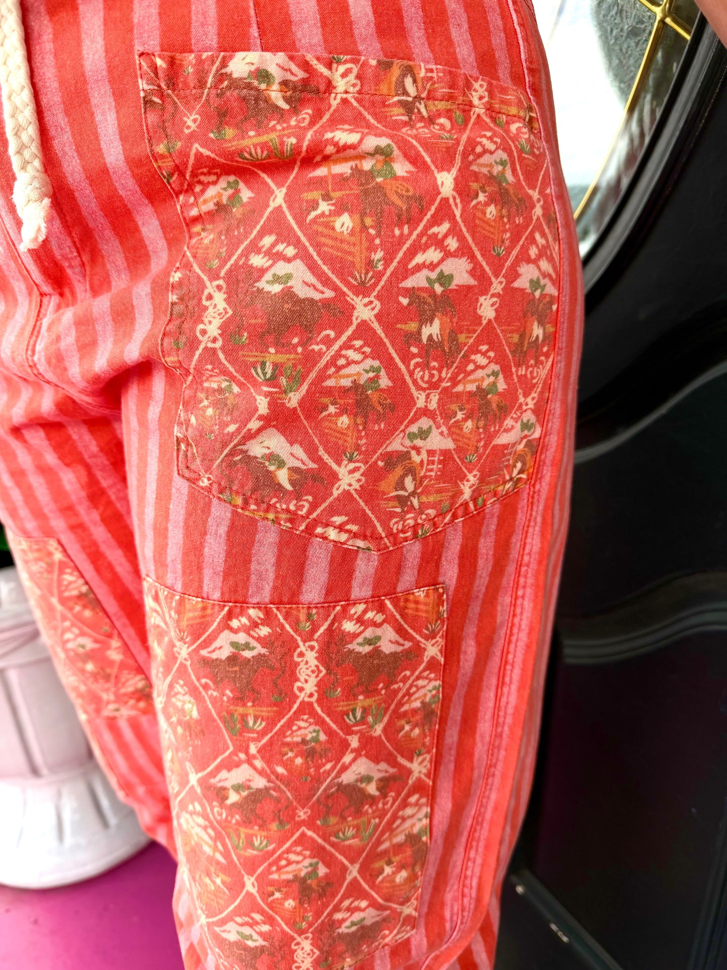 Red/Pink Drawstring Barrel Pants