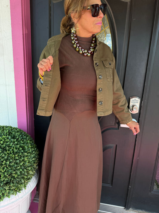Brown Sleeveless Midi Dress