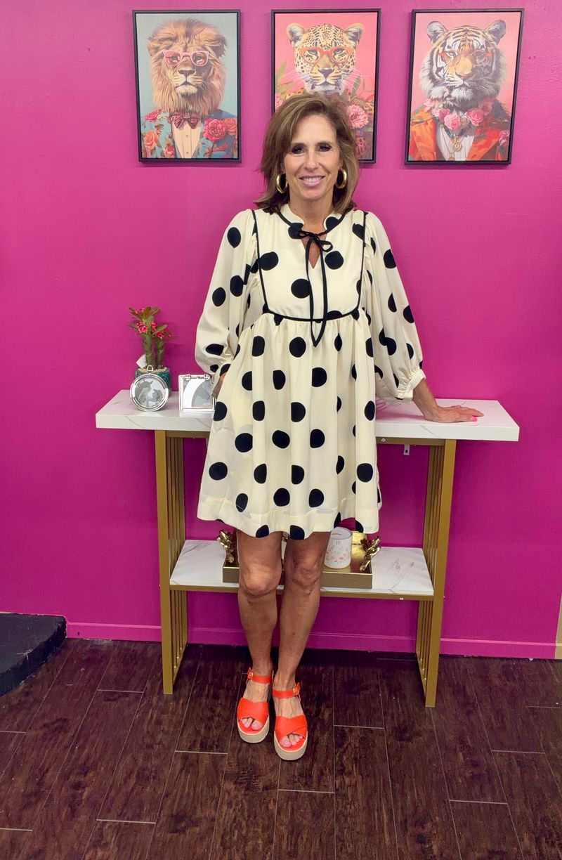 Cream and Black Polka Dot Dress