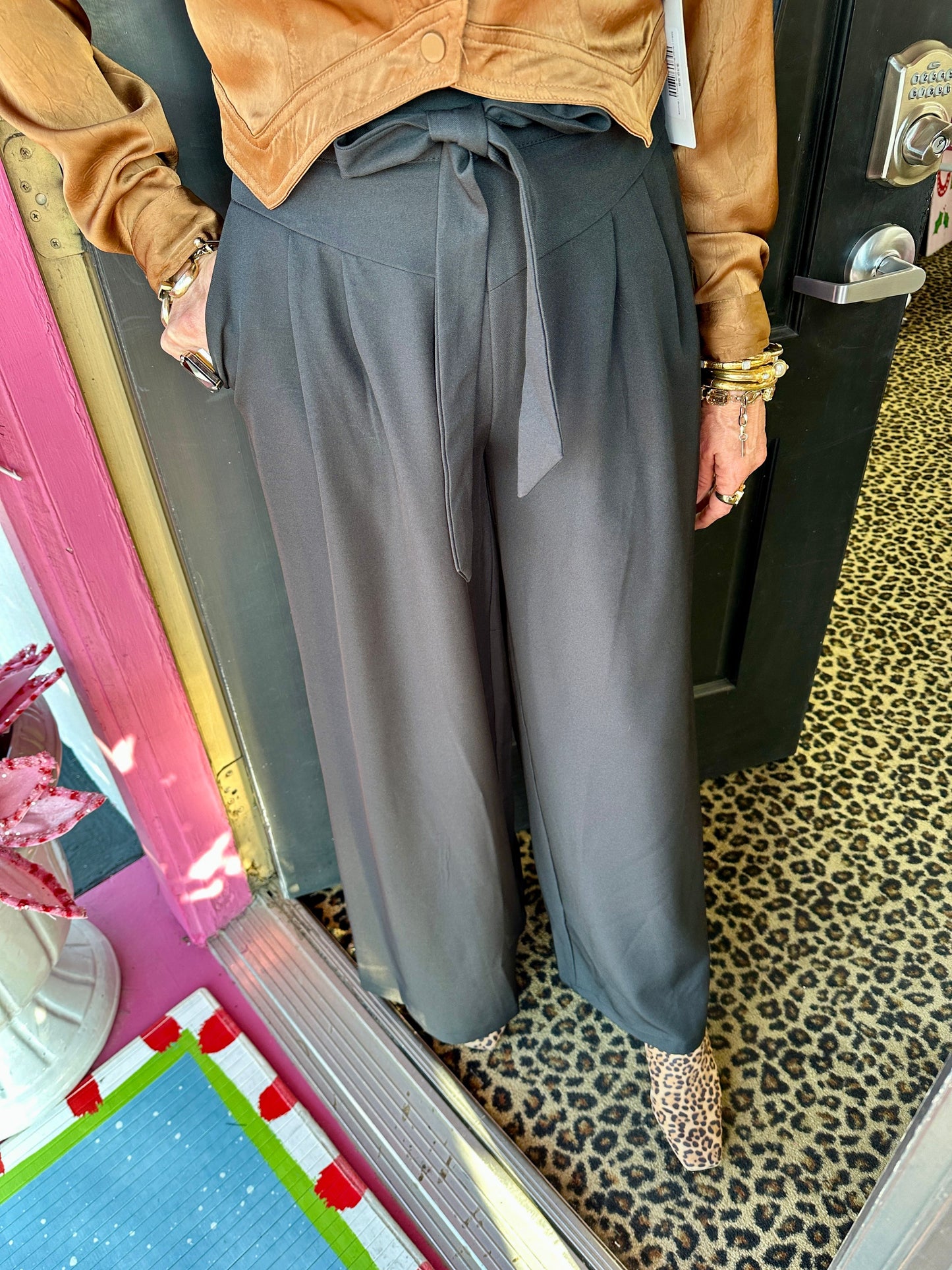 Black Belted Wide Leg Pant