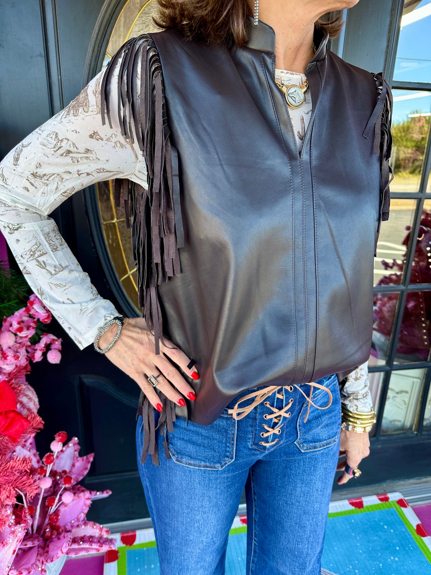 Dark Brown Fringe Top