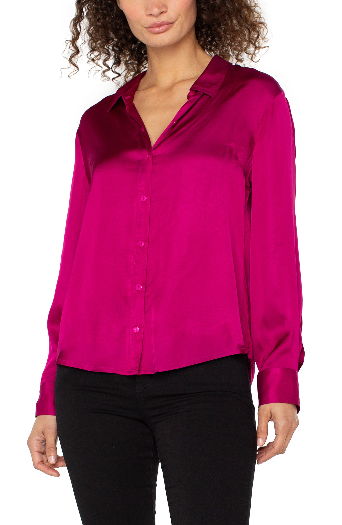 Fuchsia LS Button Front Blouse