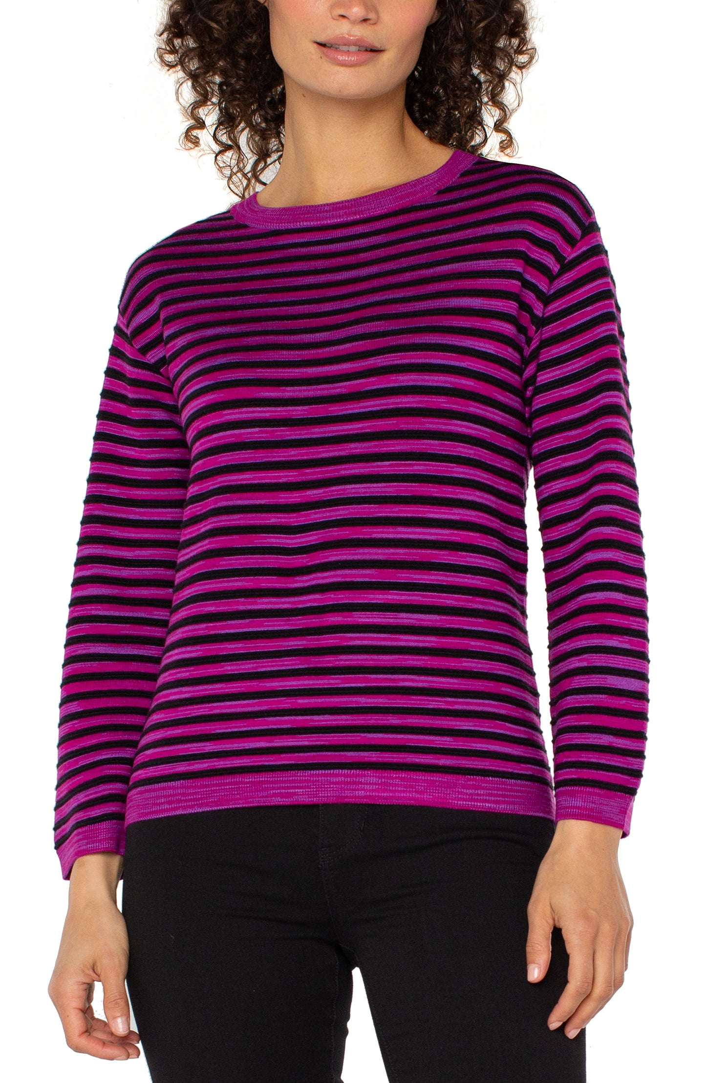 Fuchsia 3/4 Boxy Stripe Top
