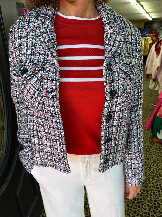 Navy Multi Plaid Button Jacket