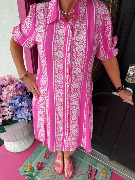 Hot Pink & Wht Collar Dress