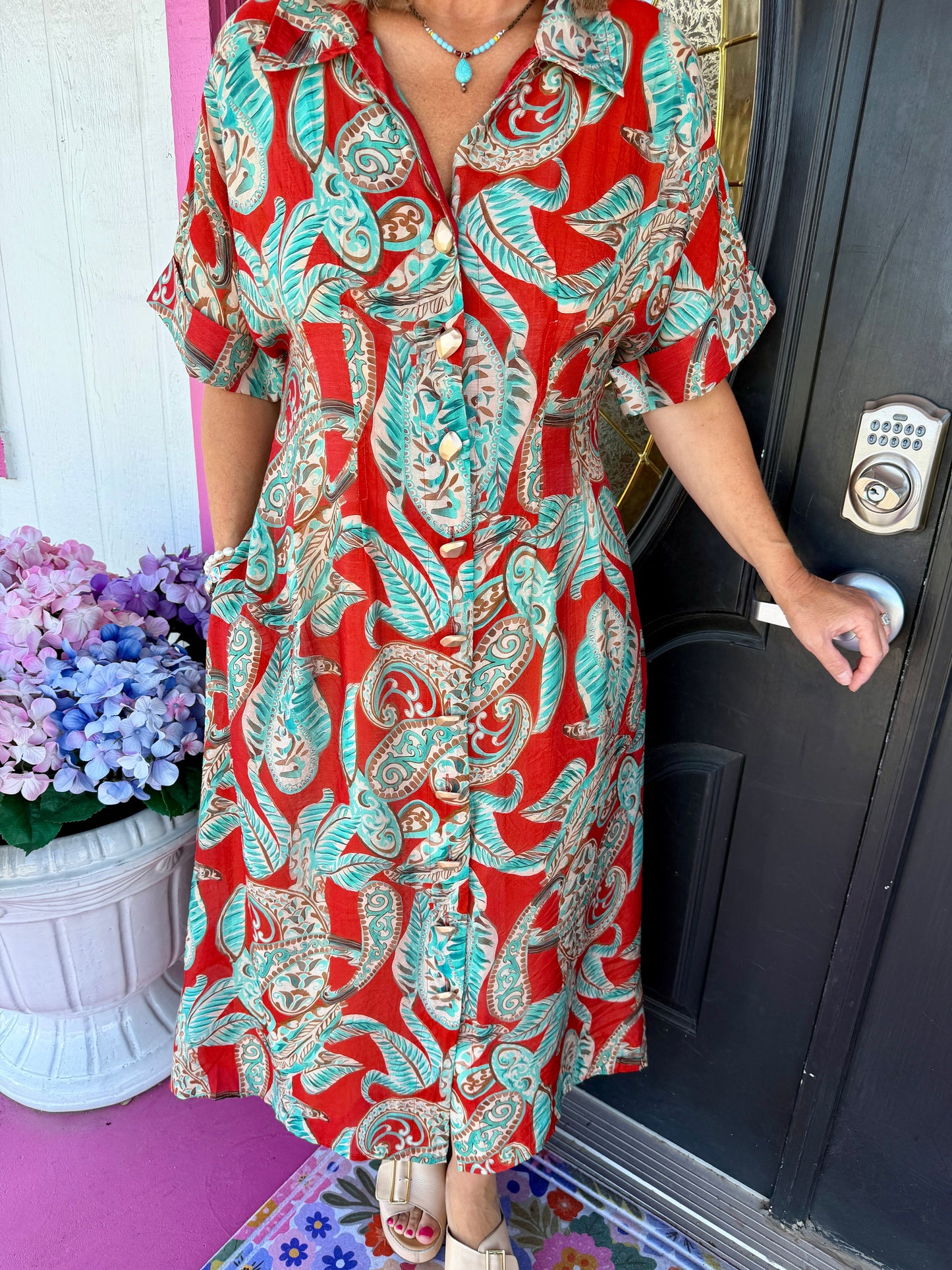 Orange Floral Collared Maxi