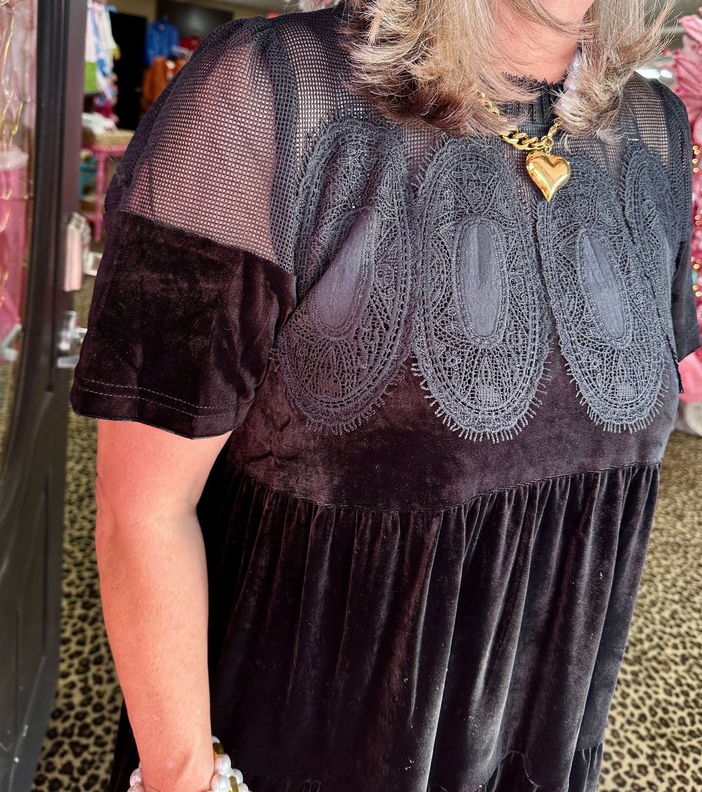 Black Mesh Lace Detail Mini Dress