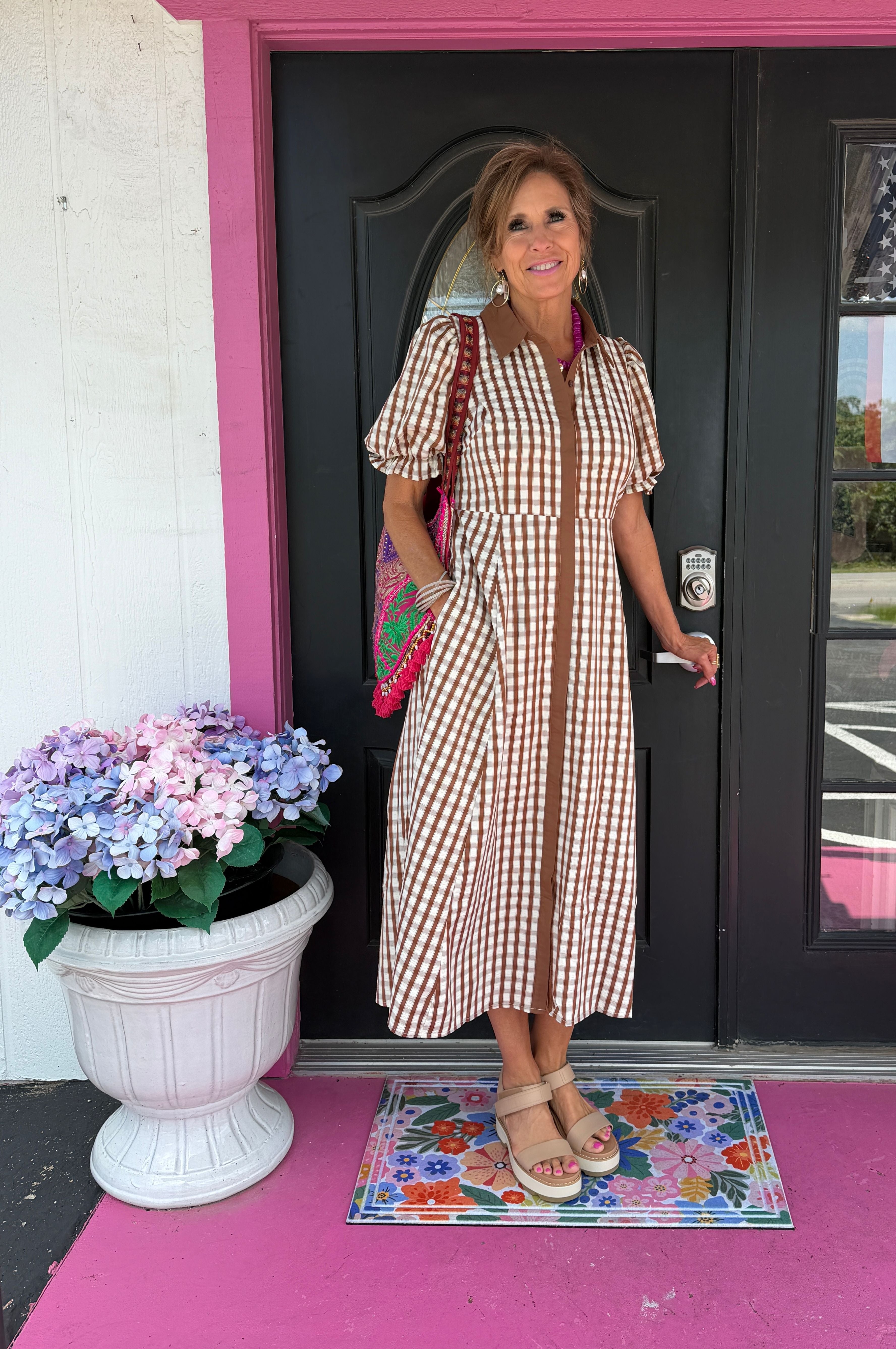Brown/White Checkered Dress – Truly Trendy