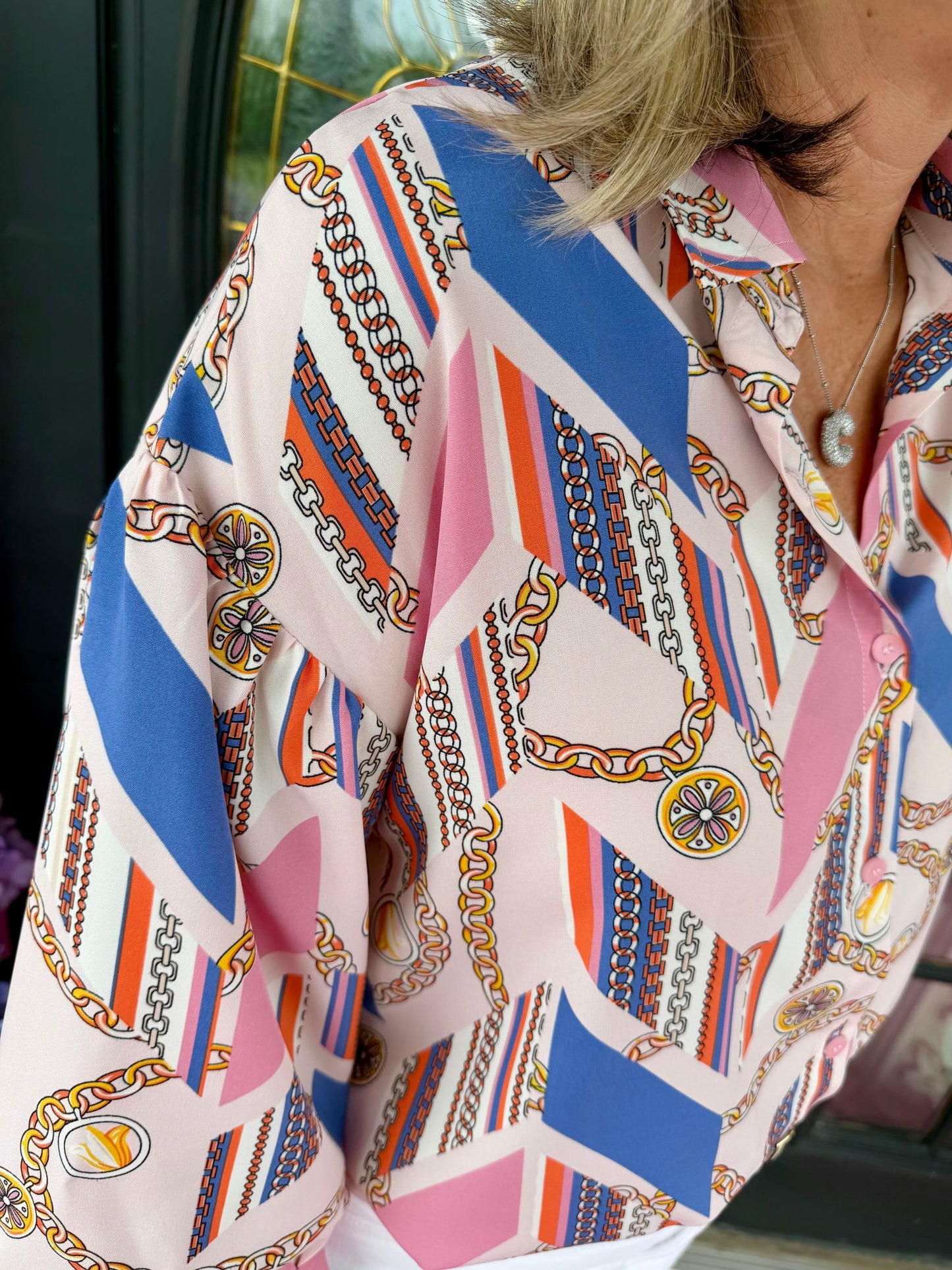Light Pink Multi Chain Button Down