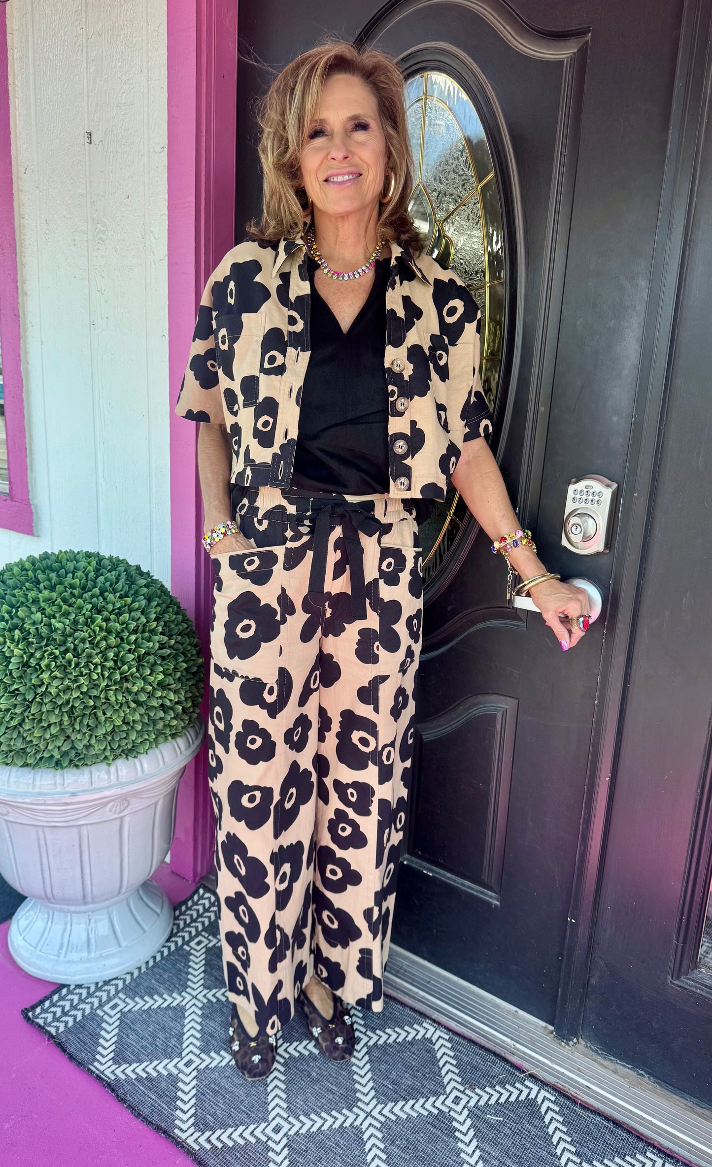 Khaki Flower Slouch Pocket Pant
