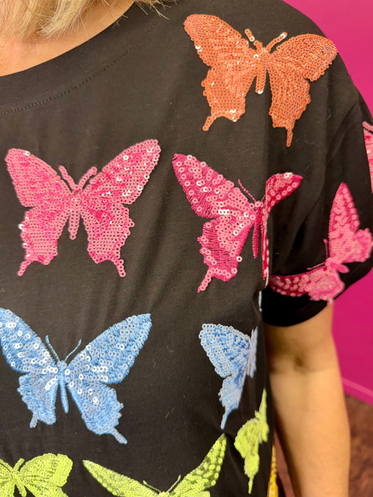 Black Multi Butterfly Tee