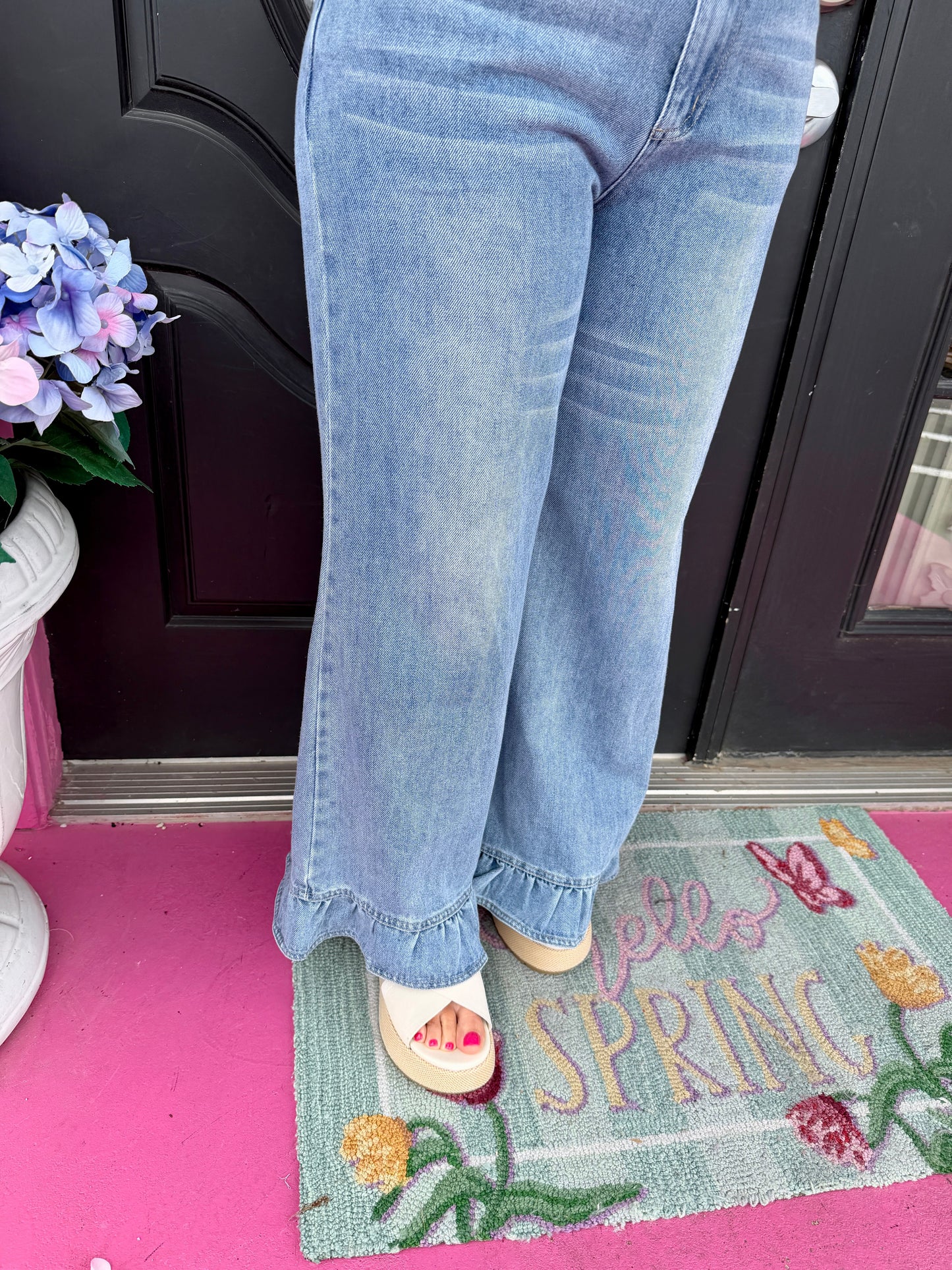 Denim Ruffle Bottom Jeans