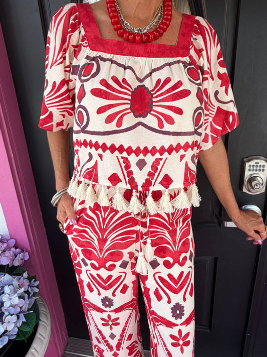 Red Geo Tropical Pant Set