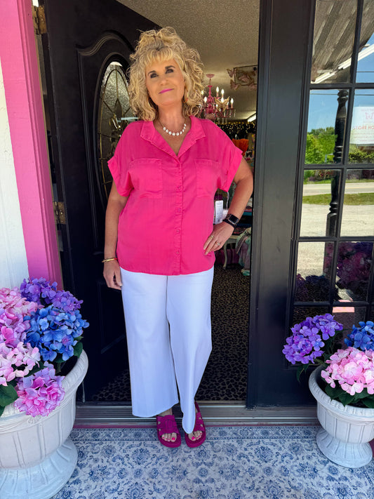 Cali Pink Flash Button Top