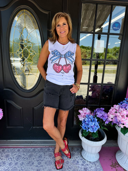 Cherry Americana White Tank