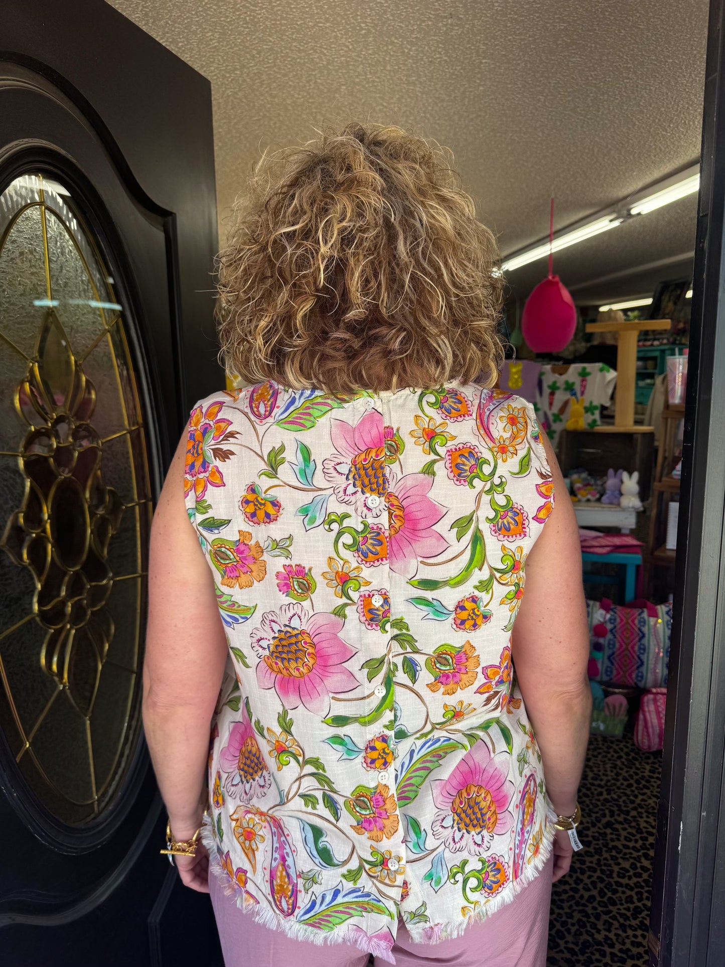 Sleeveless Pink Floral Top