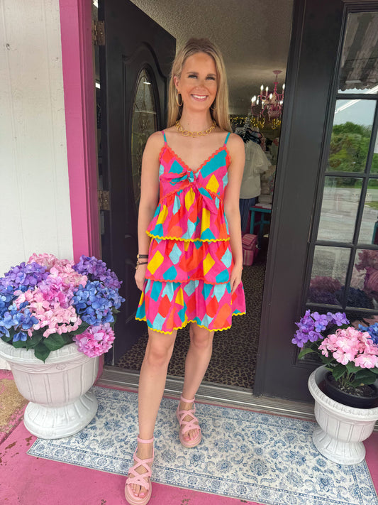 Pink Multi Geo Tiered Dress