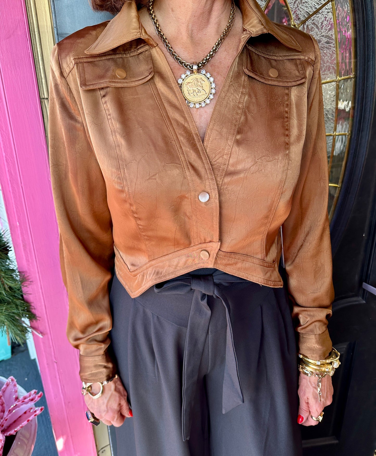 Snap Button Crop Shirt