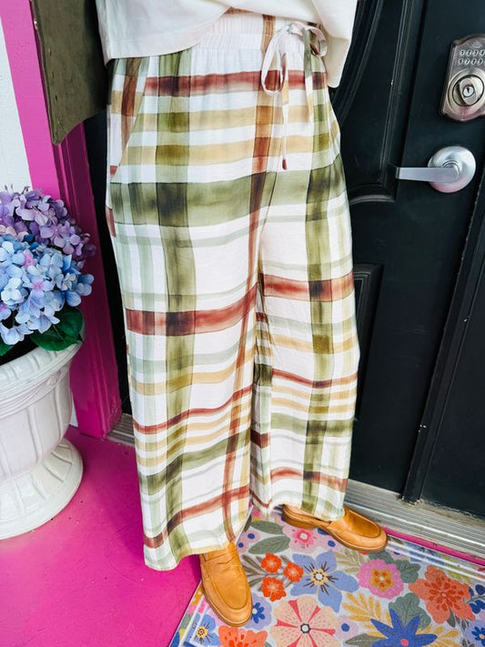 Fall Plaid Pull On Pants