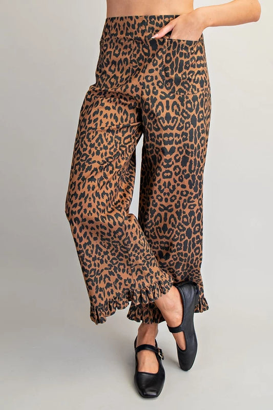 Terracotta Leopard Ruffle Pant