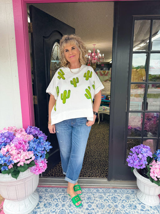 Cactus Sequin Oversized Top