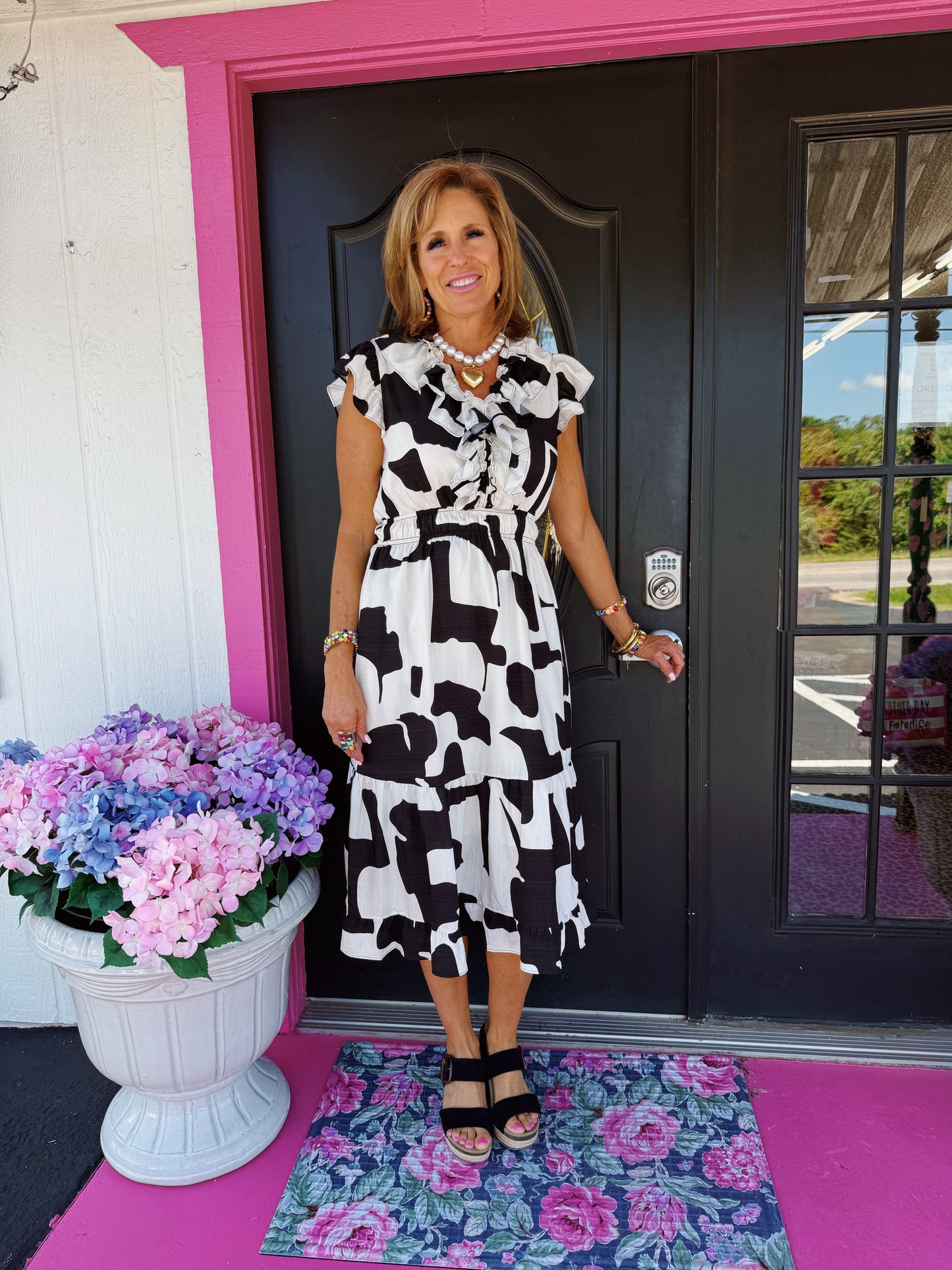 Black/White Flutter Print Dress