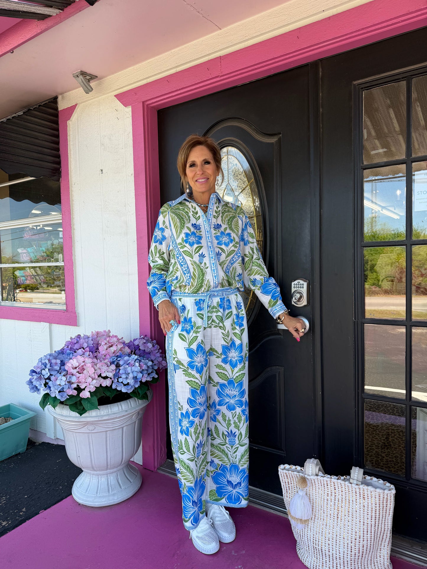 Blue & Green 3/4 Slv Pant Set