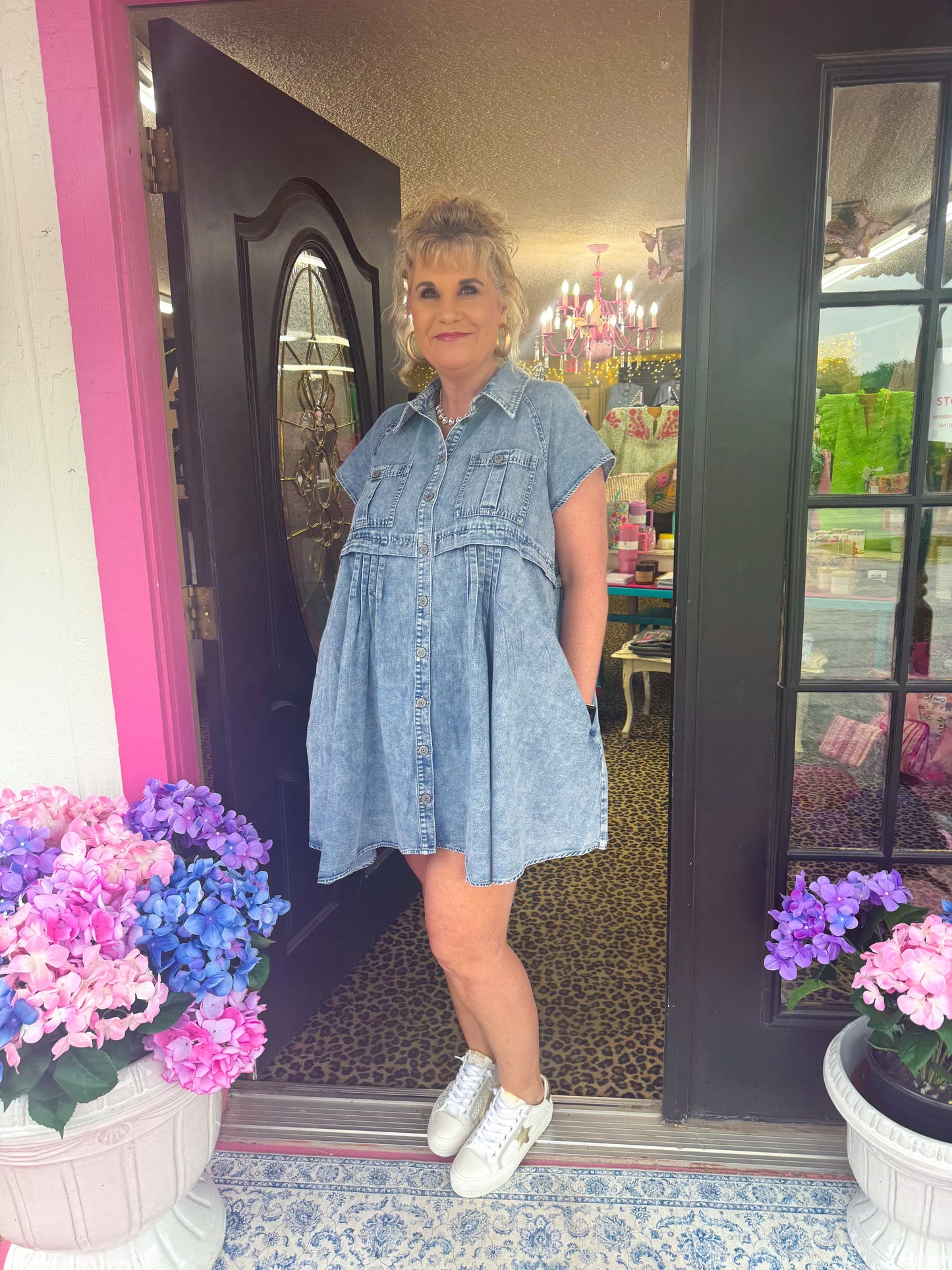 Button Front Denim Dress