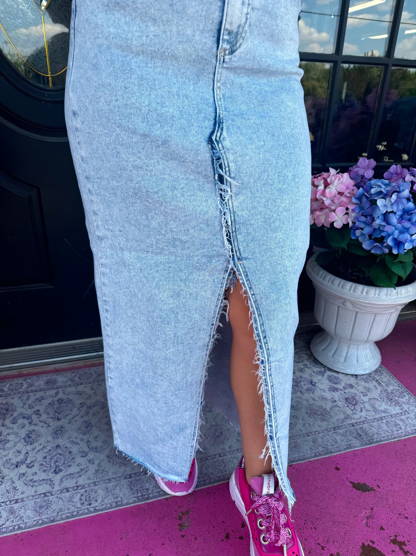 HR Denim Crossover Maxi Skirt