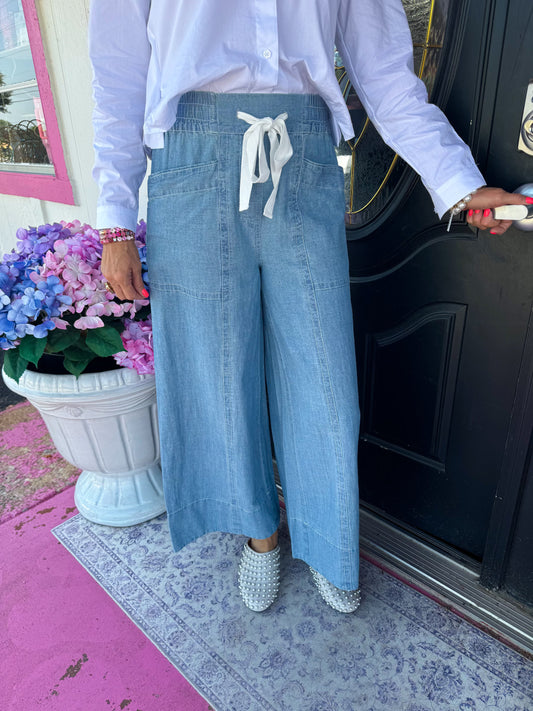 Denim Drawstring Crop Pant