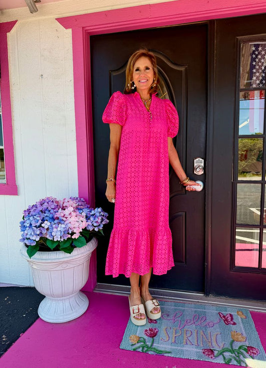 Hot Pink Eyelet SS Maxi