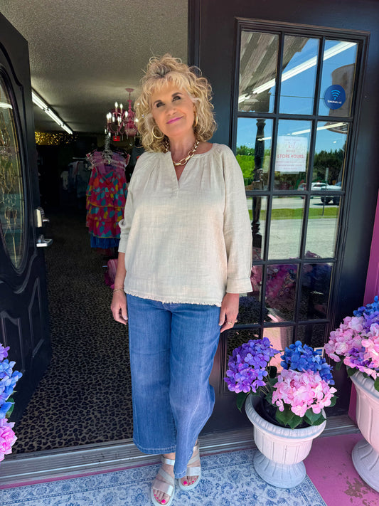 Beige Pleated Vneck Top