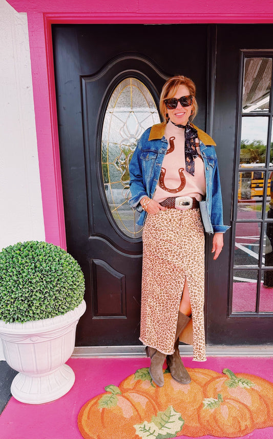 Leopard Front Slit Long Skirt