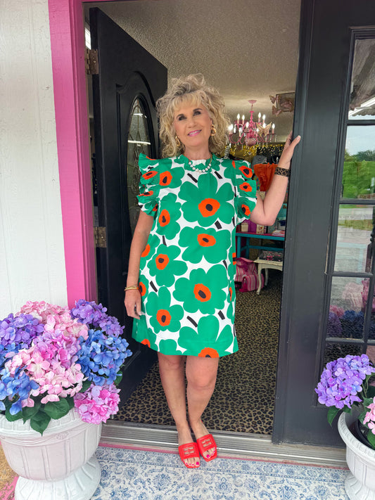 Green Big Flower Dress