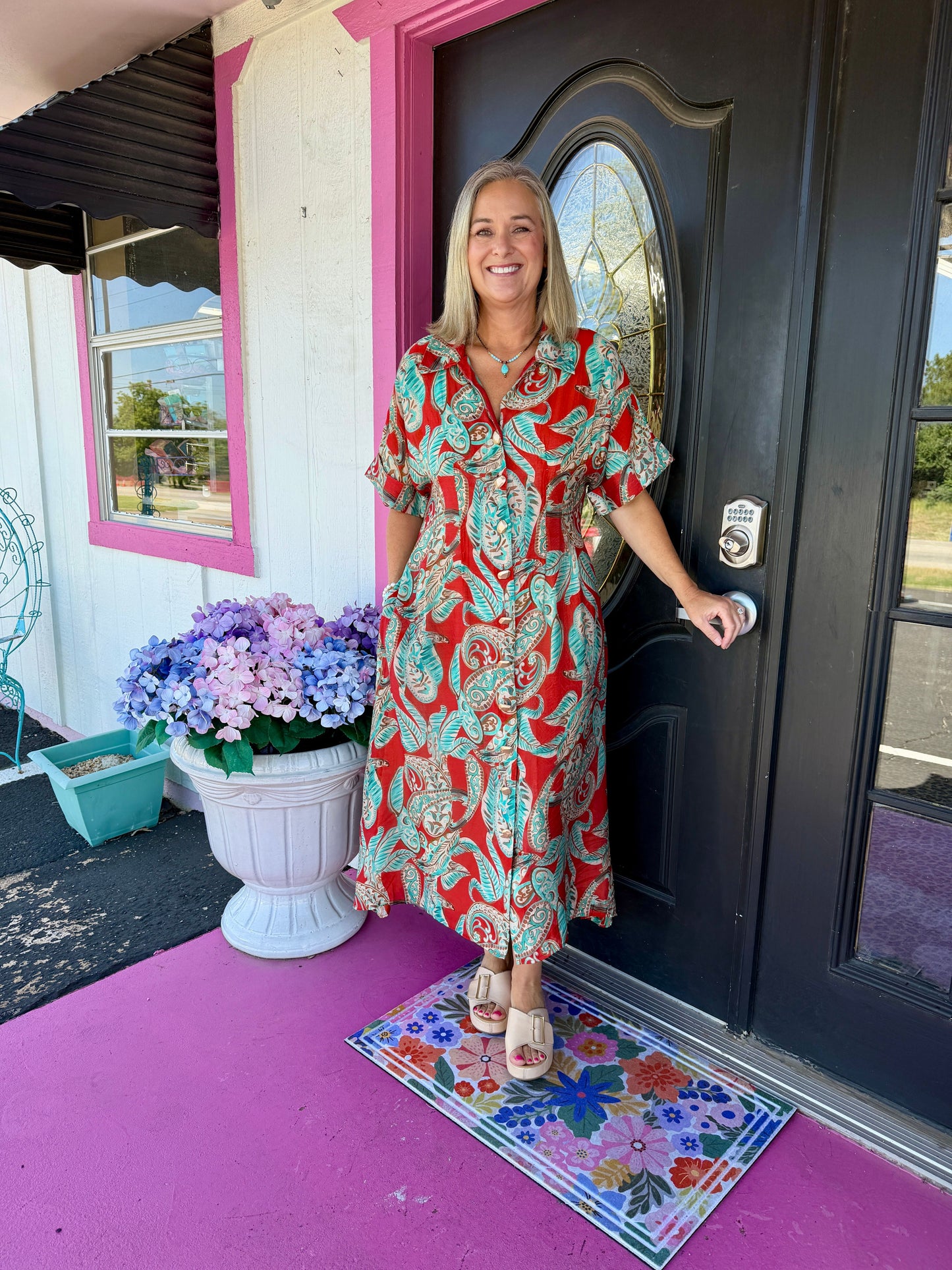 Orange Floral Collared Maxi