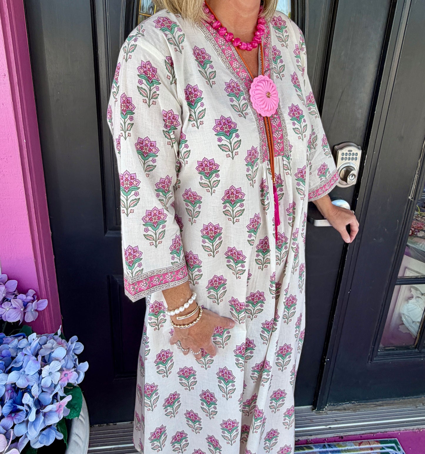 Ivory & Pink Floral Caftan