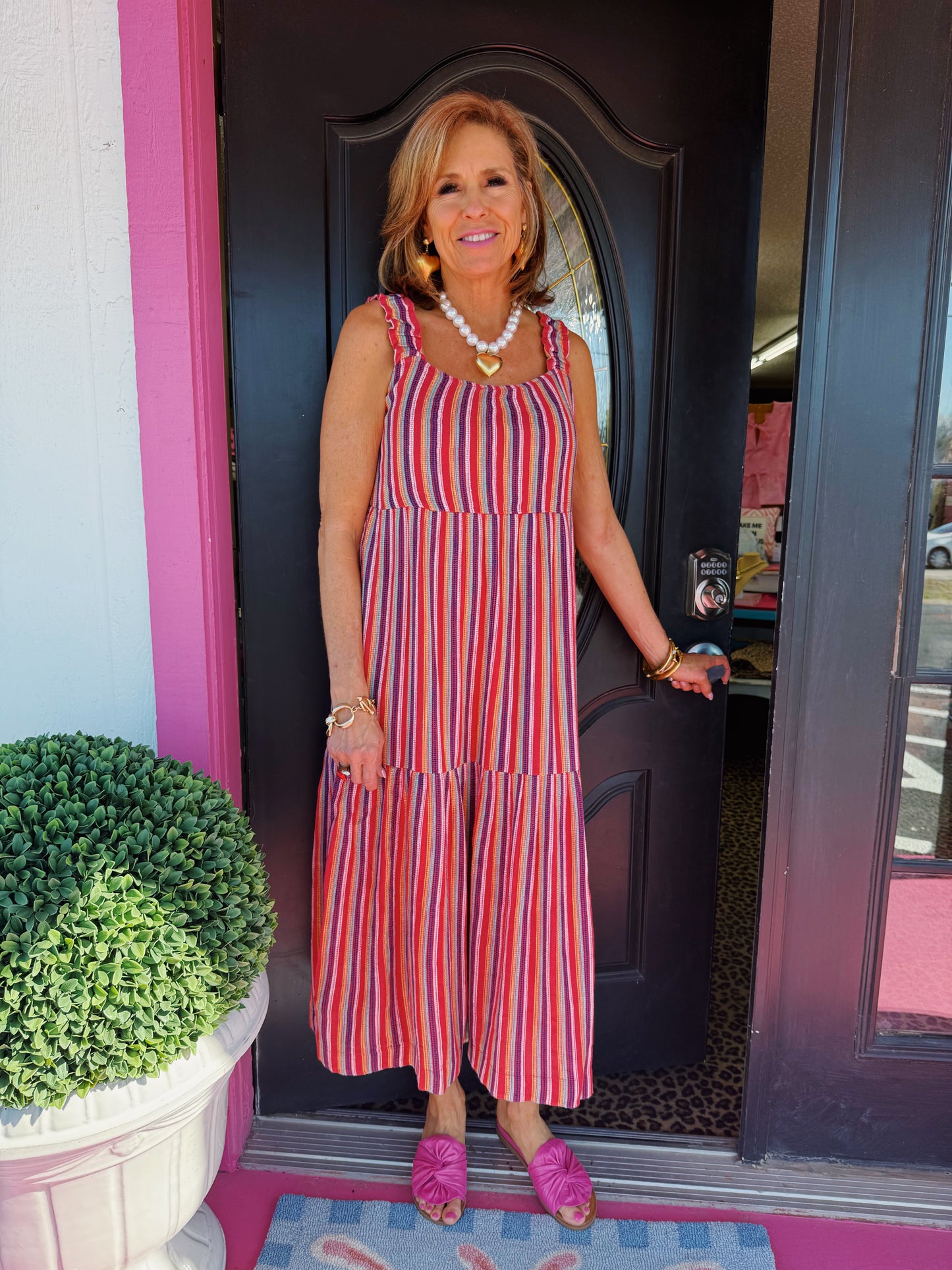 Multi Stripe Sleeveless Midi