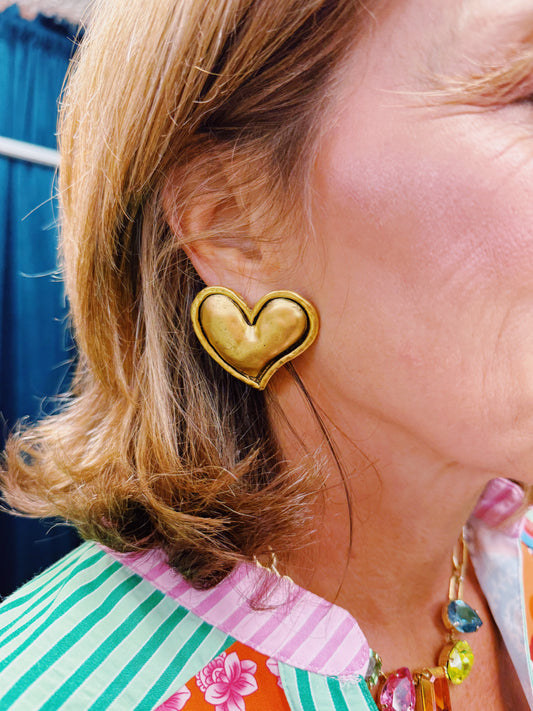 Flat Hammered Heart Earring