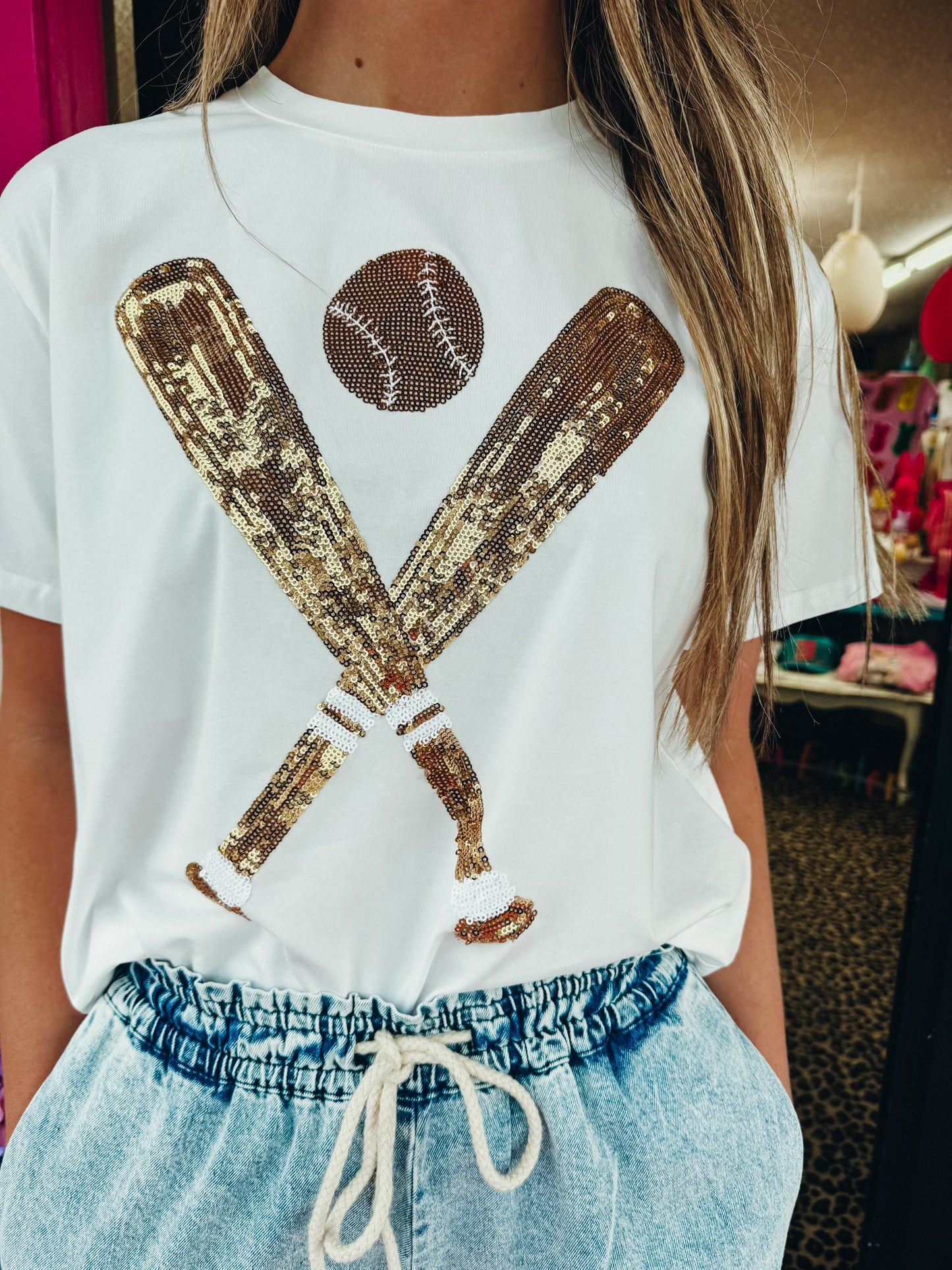 White & Gold Baseball Tee