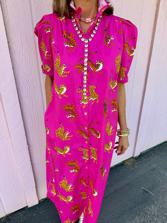 Pink Safari Pop Shirt Dress