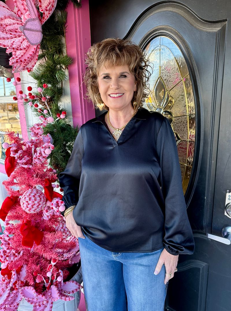 Black Kayla V-Neck LS Top