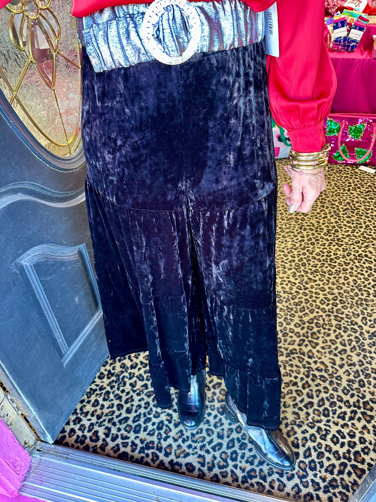 Black Tiered Velvet Pant