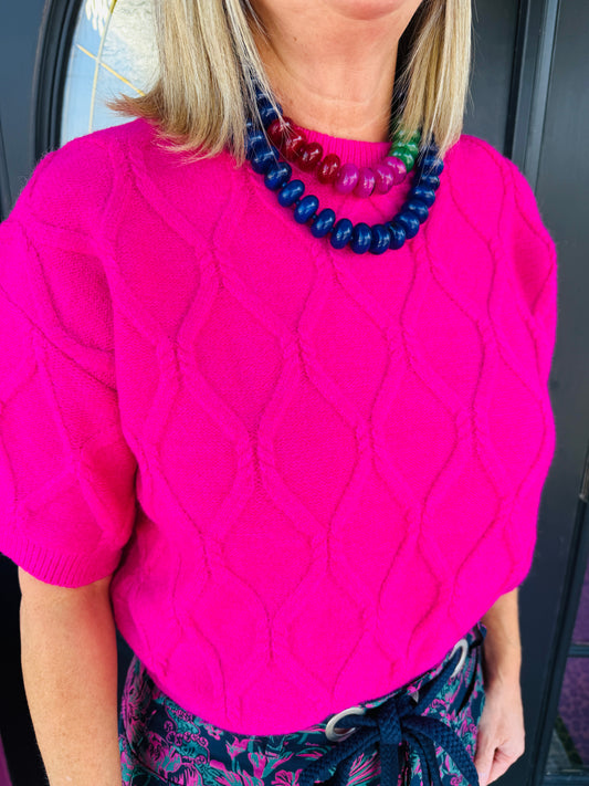 Hot Pink SS Boxy Sweater