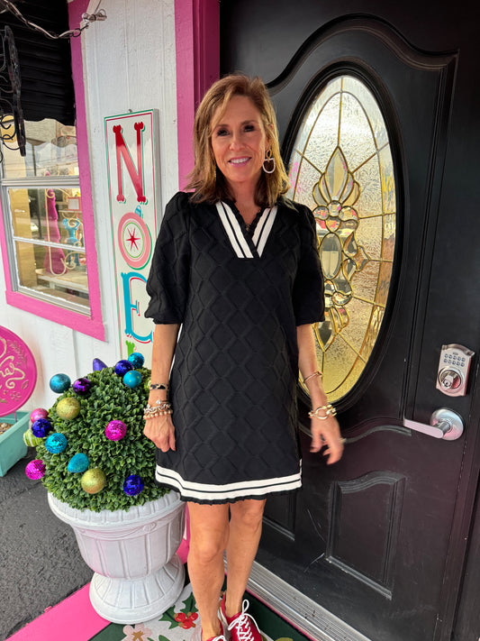 Black Quilted LS Dress