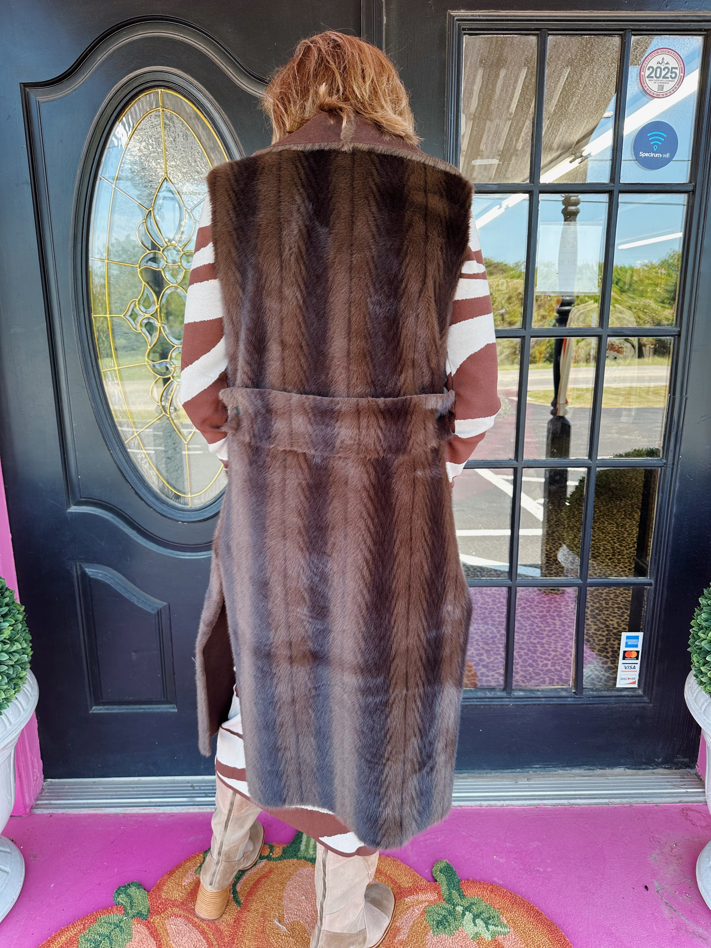 Chocolate Suede Fur Long Vest