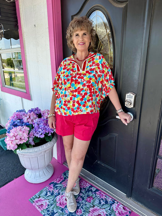 Red Pleated Trouser Short